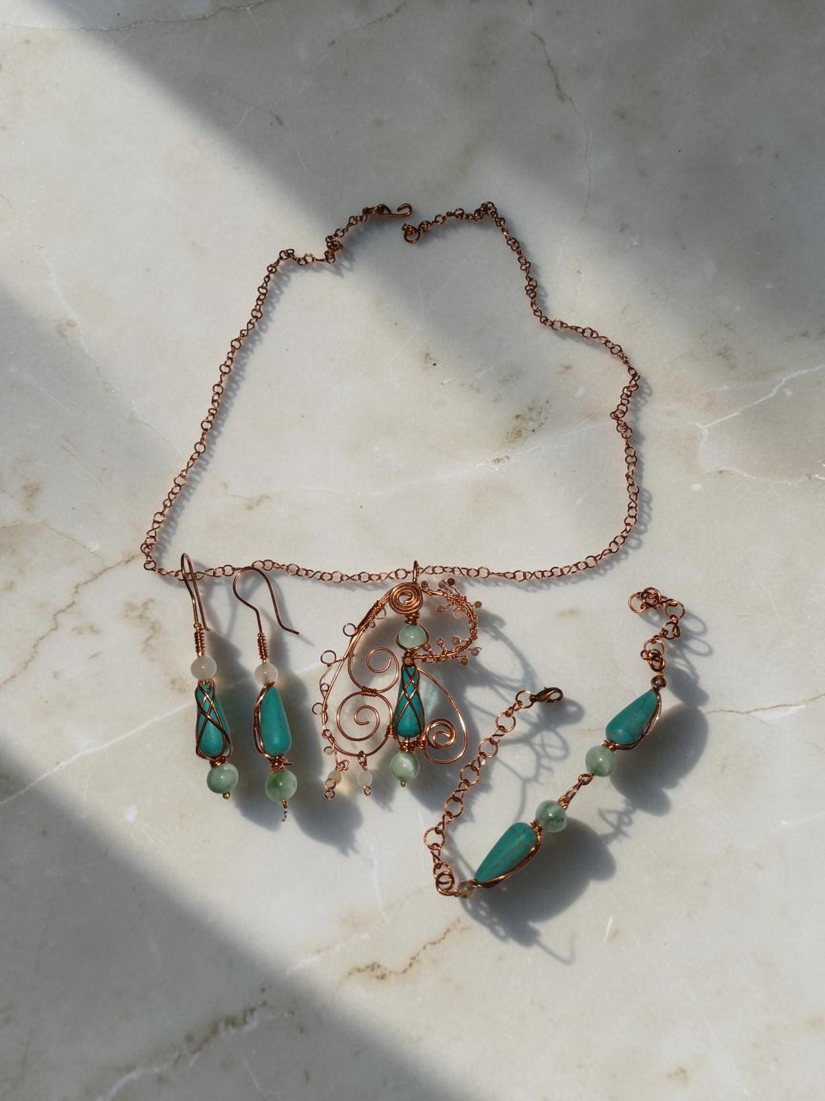 Handmade Copper Jewelry Set – Turquoise, Aquamarine & Agate