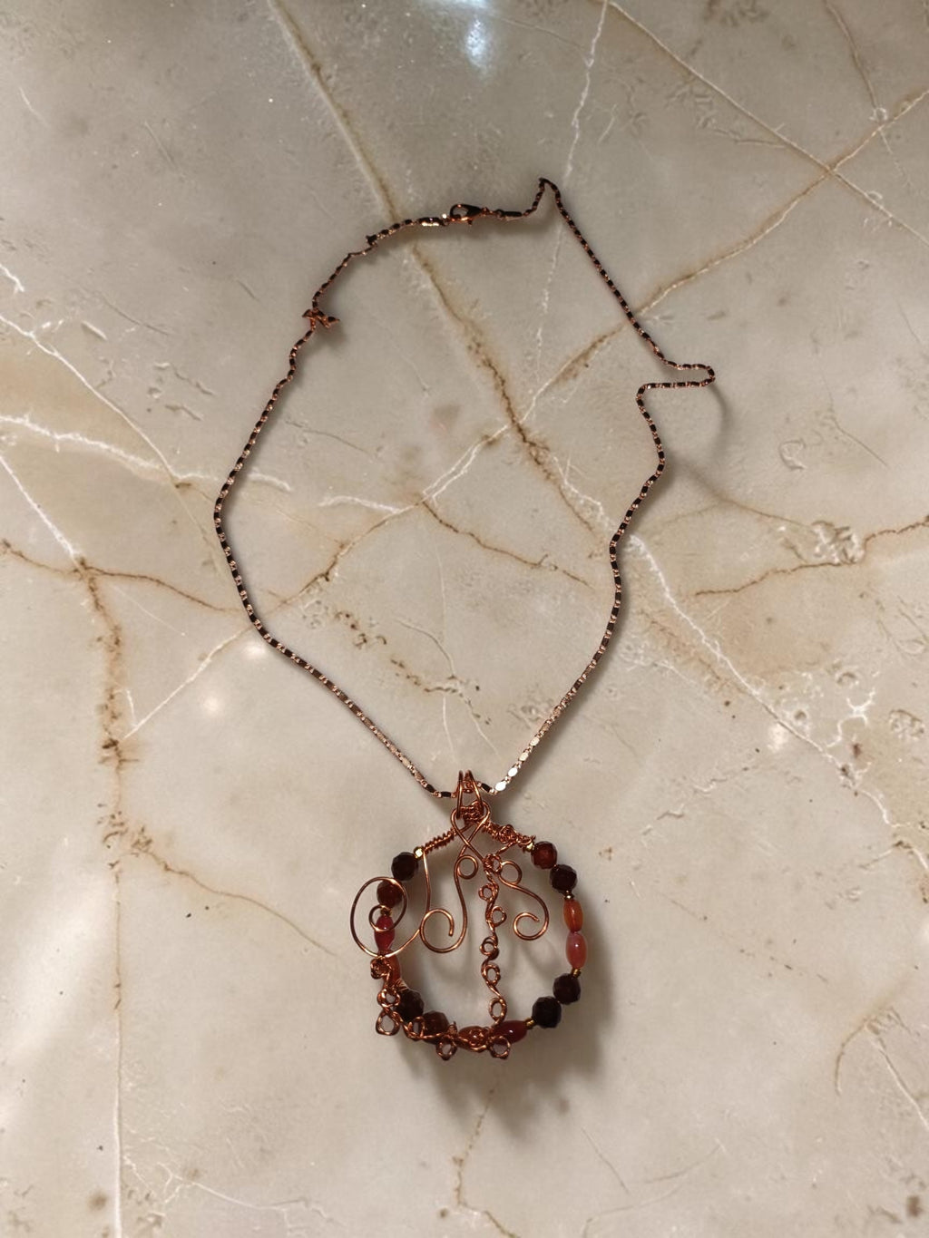 Handmade Copper Jewelry Set – Natural Garnet & Agate, Wire Wrapped Necklace, Bracelet & Earrings