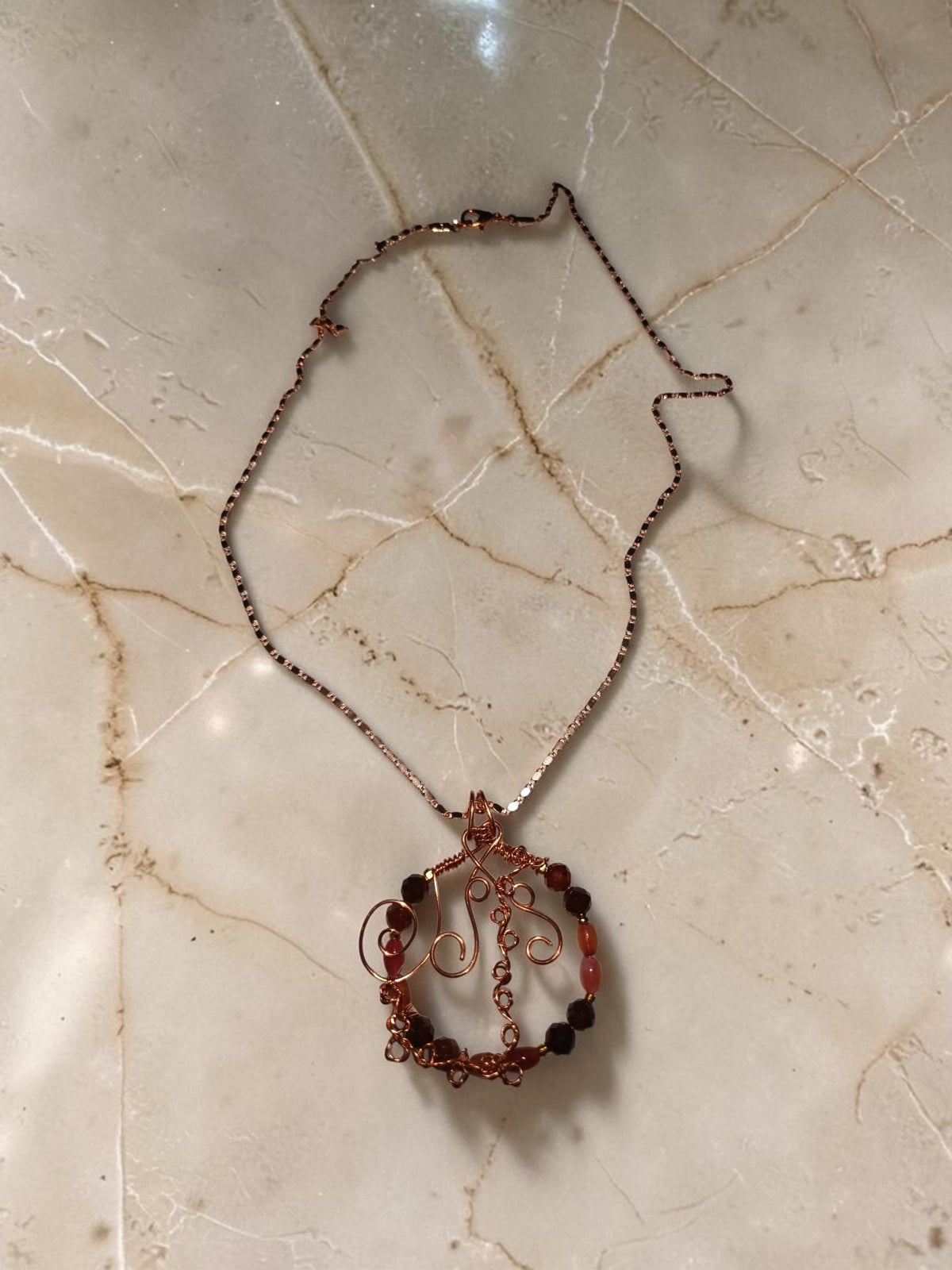 Handmade Copper Jewelry Set – Natural Garnet & Agate, Wire Wrapped Necklace, Bracelet & Earrings