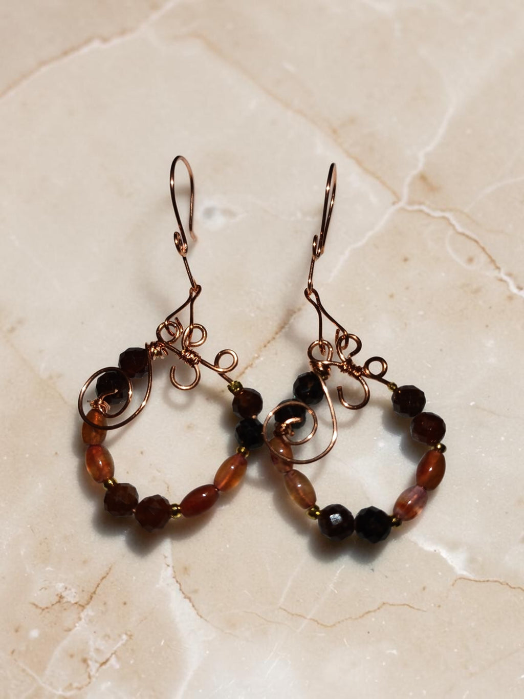Handmade Copper Jewelry Set – Natural Garnet & Agate, Wire Wrapped Necklace, Bracelet & Earrings