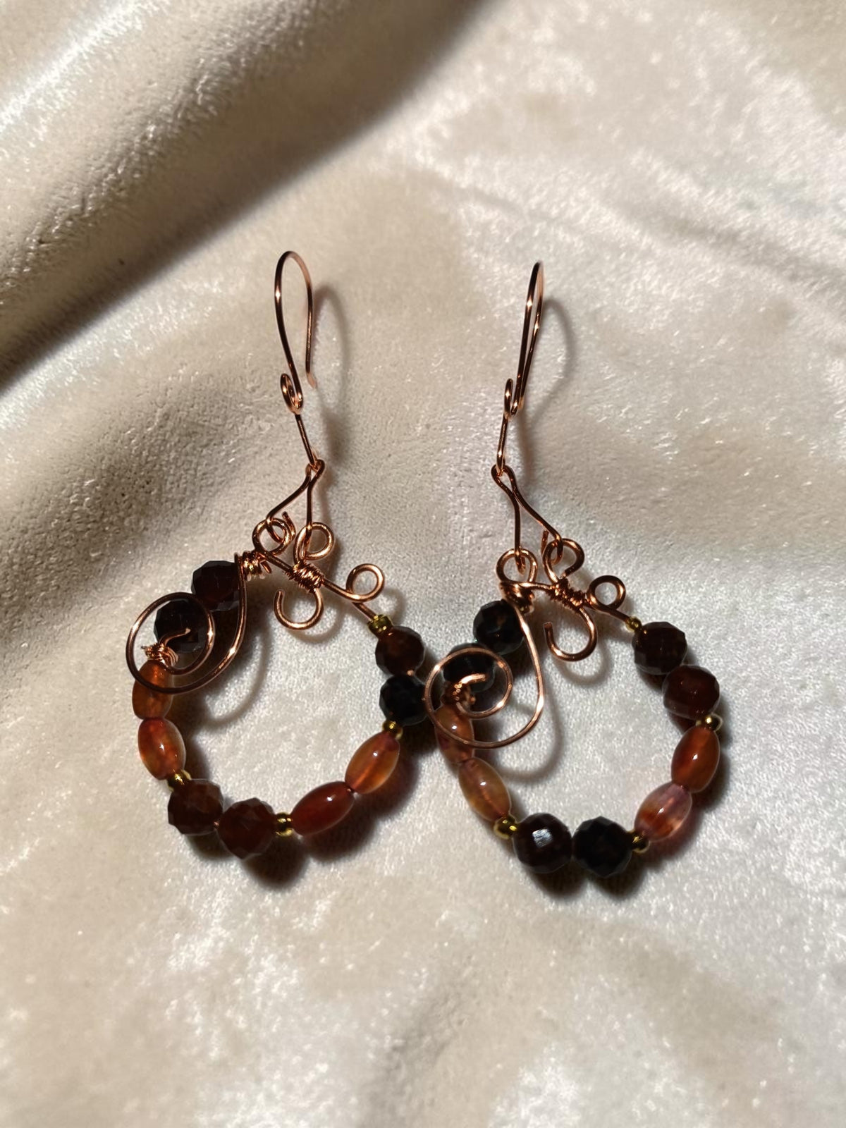 Handmade Copper Jewelry Set – Natural Garnet & Agate, Wire Wrapped Necklace, Bracelet & Earrings