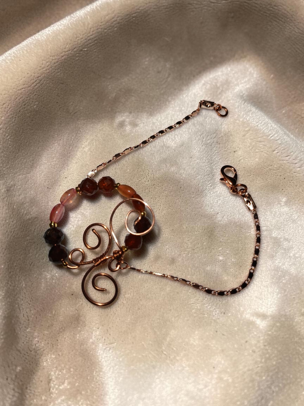 Handmade Copper Jewelry Set – Natural Garnet & Agate, Wire Wrapped Necklace, Bracelet & Earrings