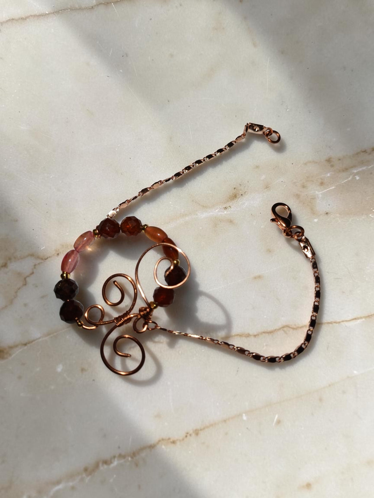 Handmade Copper Jewelry Set – Natural Garnet & Agate, Wire Wrapped Necklace, Bracelet & Earrings