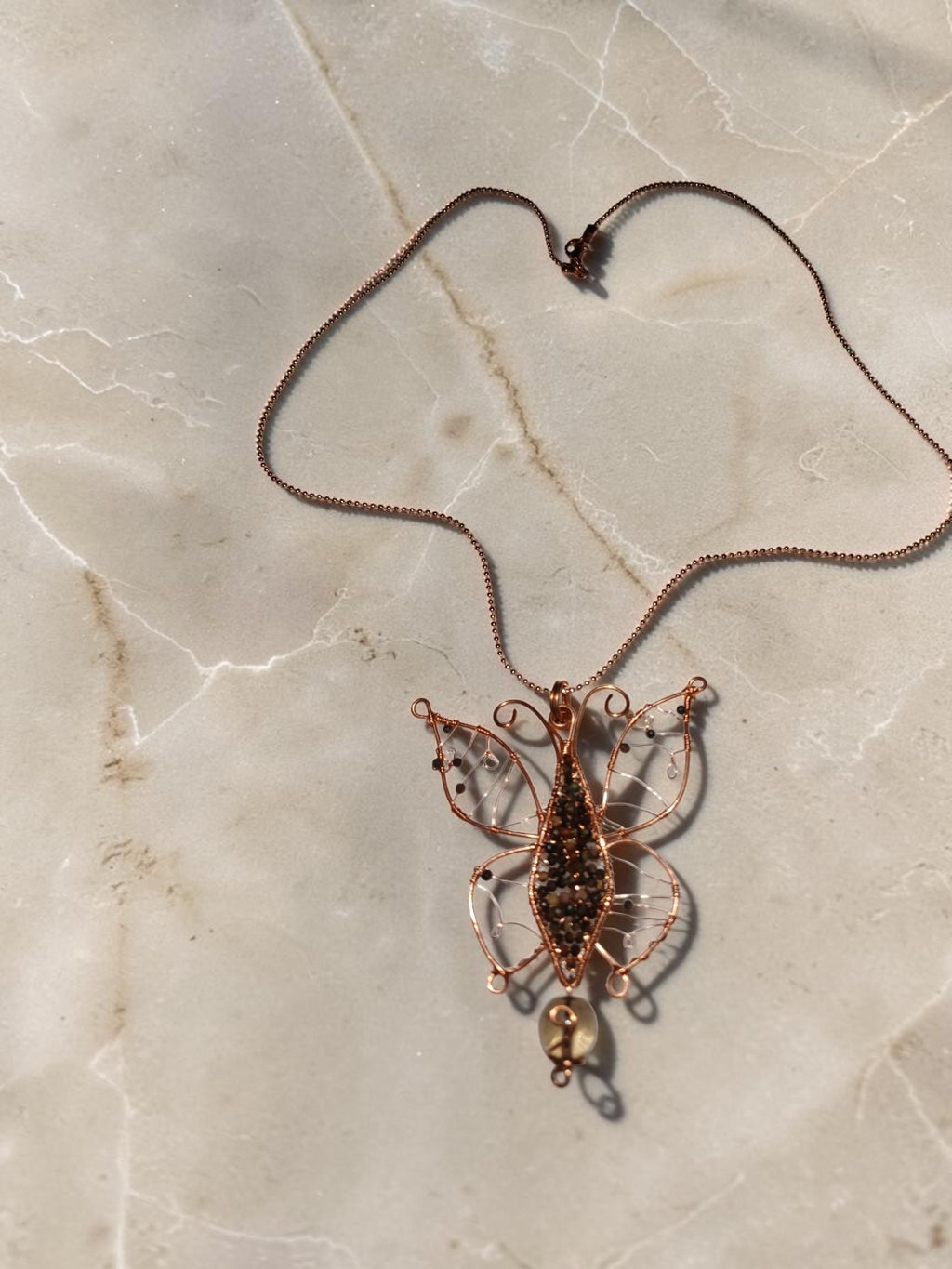 Copper Wire Butterfly Jewelry Set – Smoky Quartz & Agate