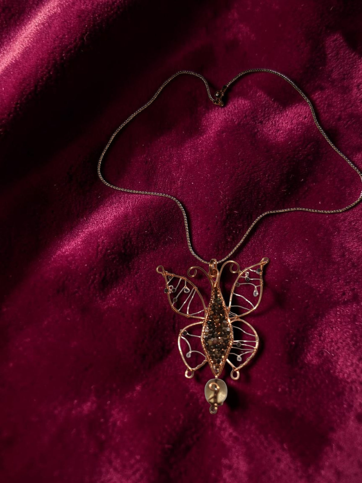 Copper Wire Butterfly Jewelry Set – Smoky Quartz & Agate