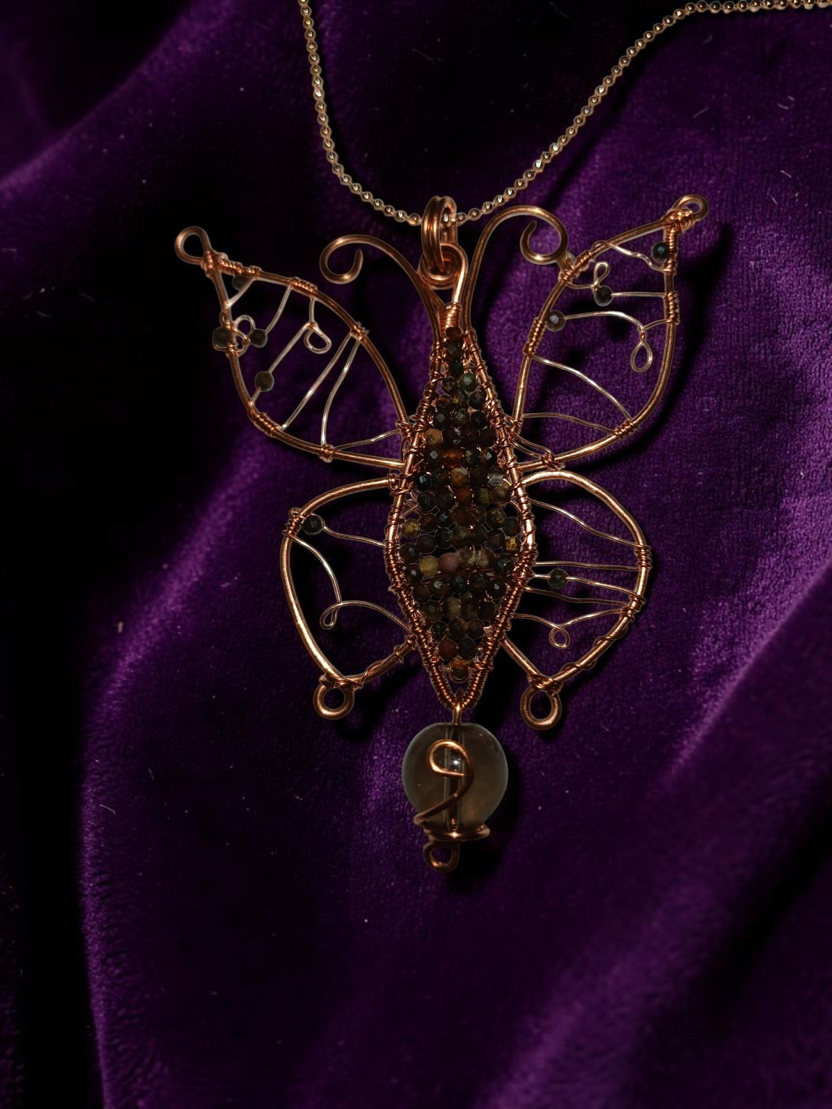 Copper Wire Butterfly Jewelry Set – Smoky Quartz & Agate