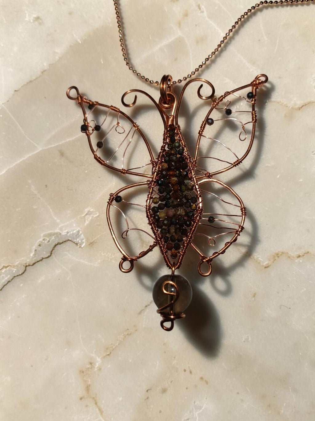 Copper Wire Butterfly Jewelry Set – Smoky Quartz & Agate