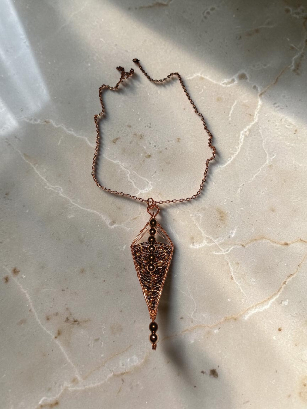 Handmade Copper Jewelry Set – Miyuki Seed Beads & Hematite, Geometric Necklace & Earrings
