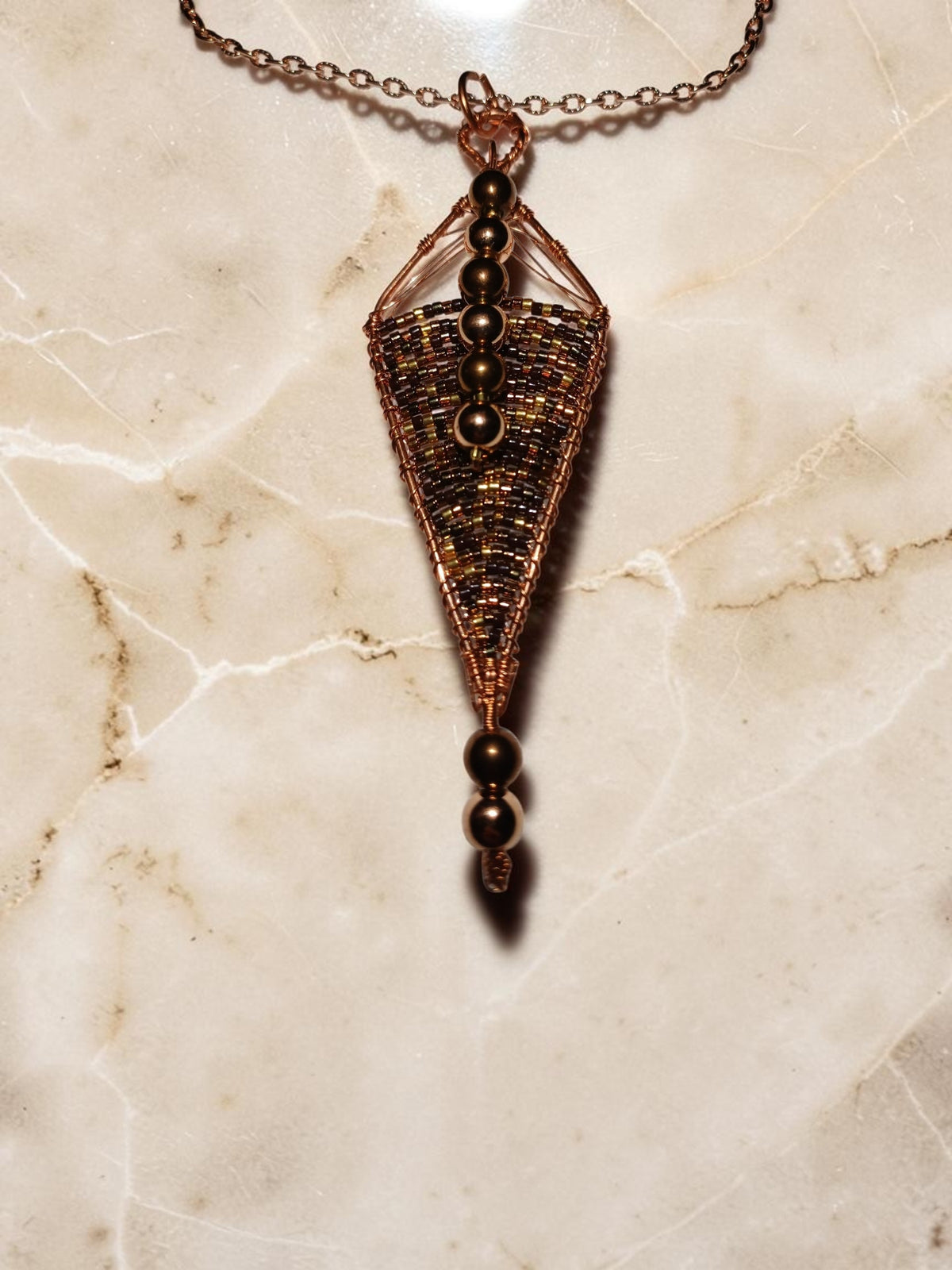 Handmade Copper Jewelry Set – Miyuki Seed Beads & Hematite, Geometric Necklace & Earrings