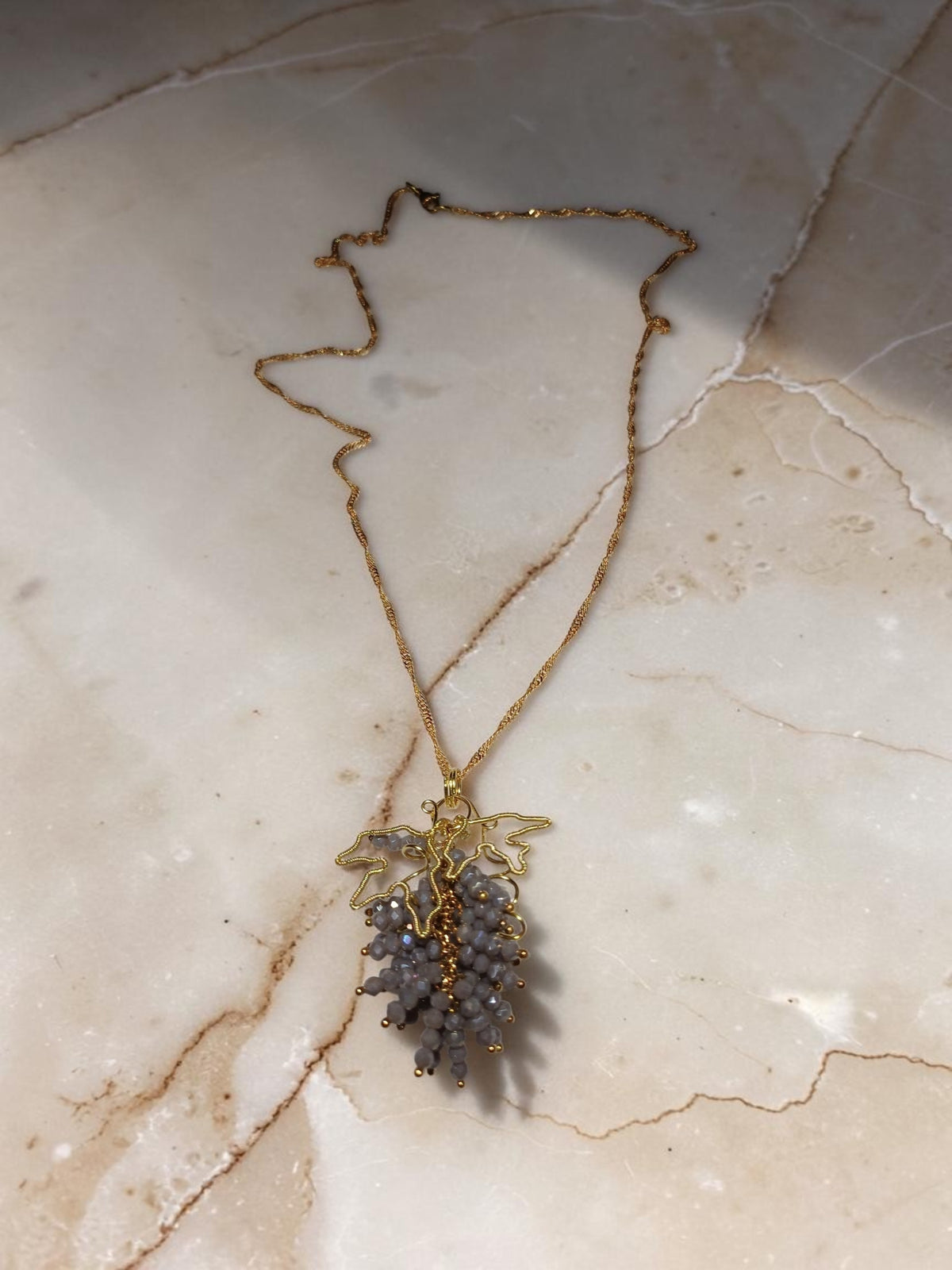 Handmade Crystal Grape Cluster Necklace & Earrings Set – Gold-Tone Botanical Jewelry