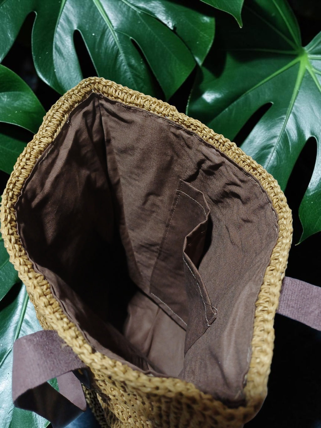 Handmade Natural Paper Yarn Tote Bag – Woven Crochet Pattern, Faux Leather Handles, Lined Interior
