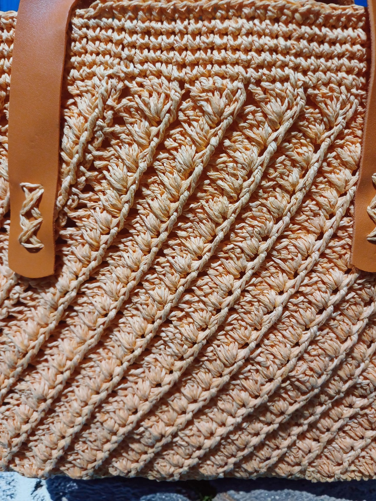 Handmade Orange Paper Yarn Tote Bag – Textured Crochet Design, Faux Leather Handles, Lined Interior
