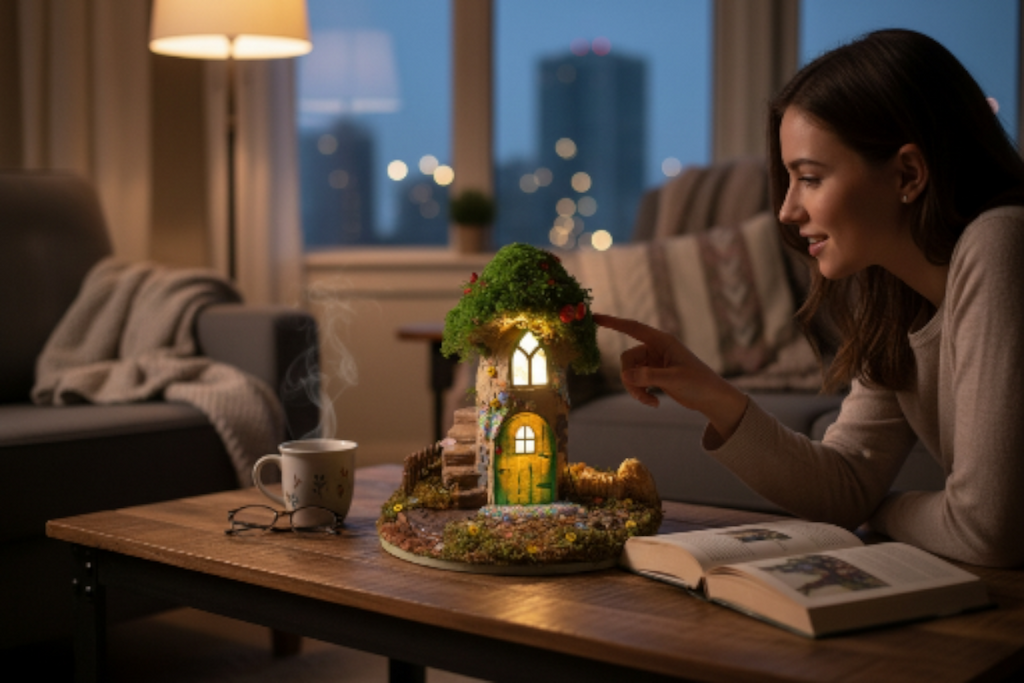 Doğa Temalı LED Peri Evi – Karınlıkta Parlayan Taşlar