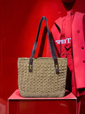 Handmade Natural Paper Yarn Tote Bag – Wheat Stitch Crochet, Faux Leather Handles, Lined Interior